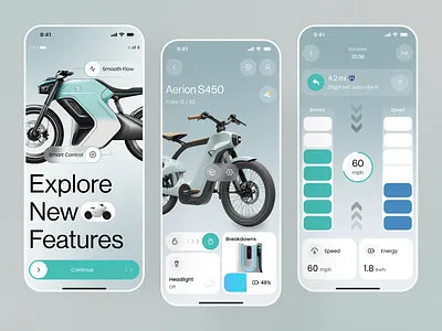 Electric Ride – Smart Motorcycle App UI admin ai app app design b2b business crm dashboard design interface mobile mobile app motorcycle product service software ui ux