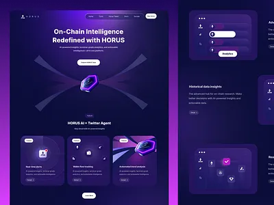 Horus - AI Intelligence Dashboard 🟣 ai analytics branding crypto dark mode dashboard design futuristic glassmorphism glow graphic design illustration landing page purple ui ui design uiux web design web3