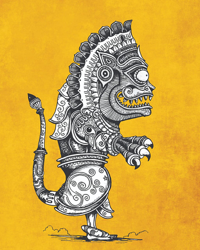 Narasimha - The Half Human Half Lion God desi drawing epics illustration india indian mural mythology narasimha stories vintage vishnu