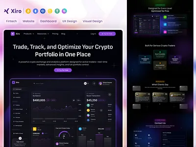 Xiro – Dark Mode Crypto Trading Dashboard UI Design agencyportfolio bitcoin blockchain crypto cryptocurrency dark dashboard designsystem figma glassmorphism landingpagedesign modernui purple trading typography ui uiuxdesign ux web3 webdesign