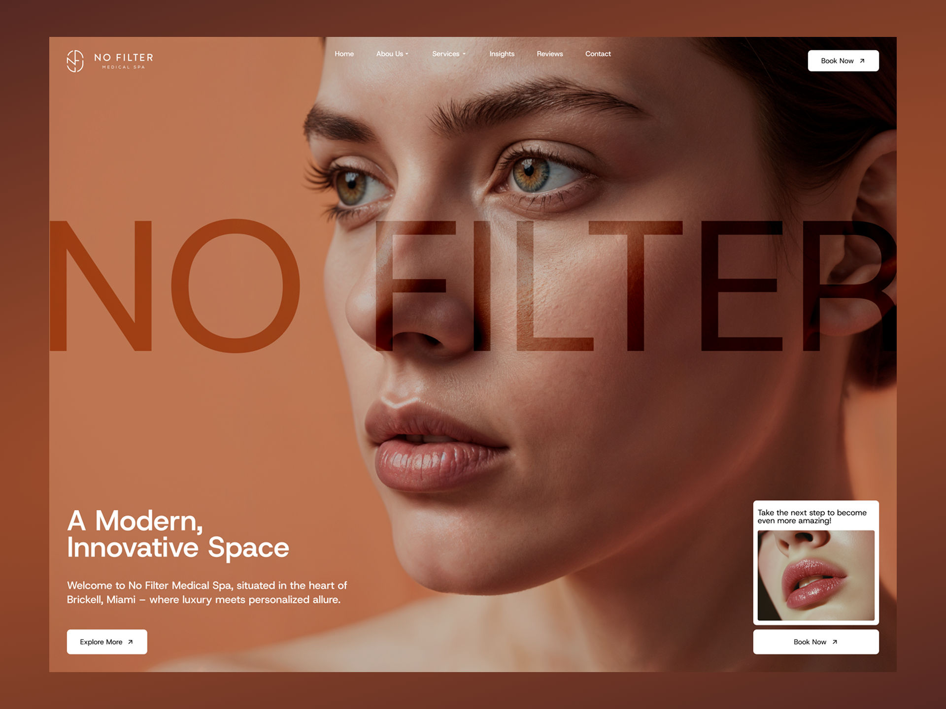 No Filter New Concept aesthetic beauty concept editorial fashion landing luxury medspa miami modern skincare typography ui ux web website