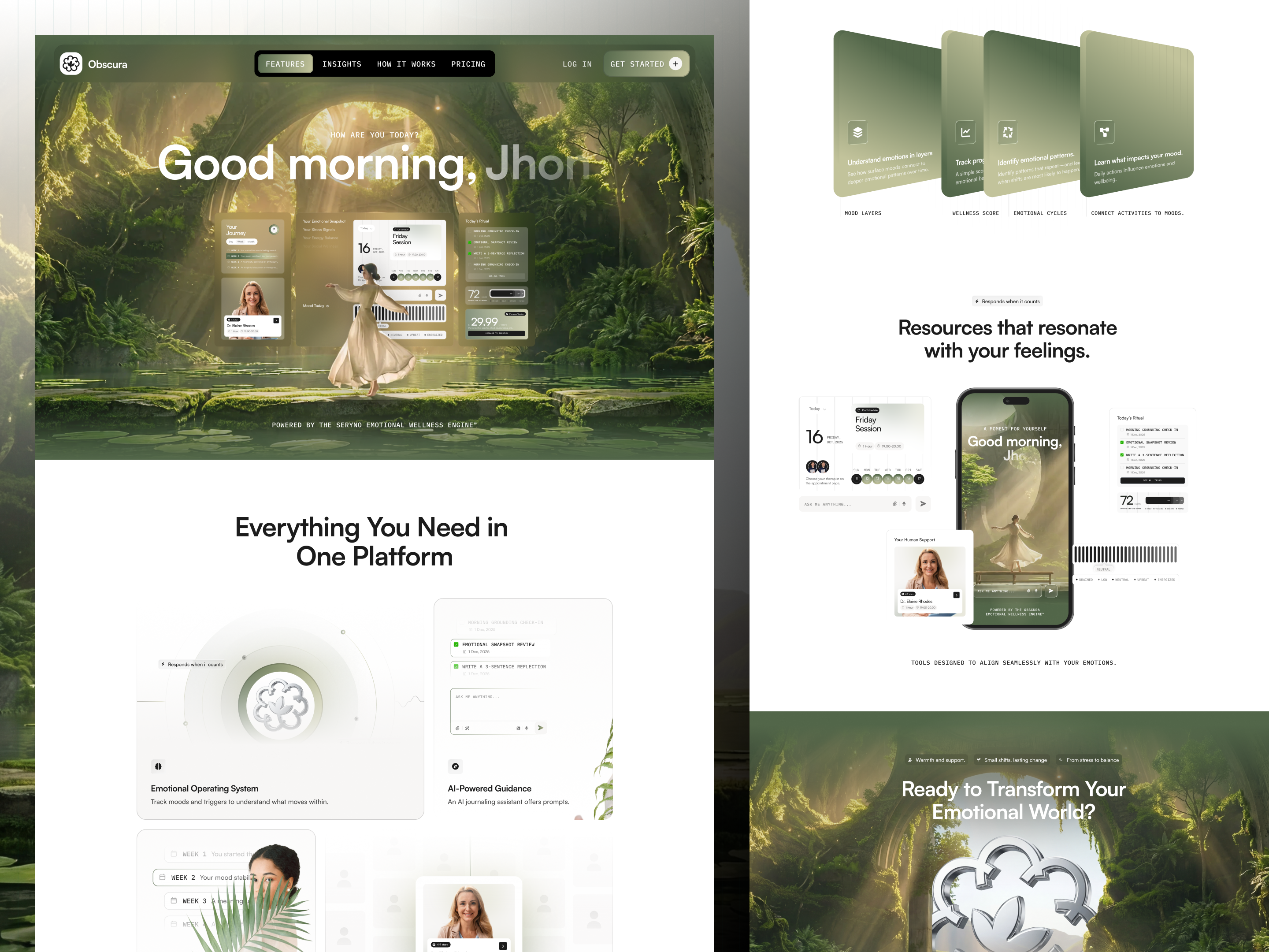 Obscura: Intelligent Wellness Platform - Website Landing Page ai ai assistant ai home page ai landing page b2c saas clean landing page modern website popular product design saas saas website service ui ux web design inspiration wellness wellness ai