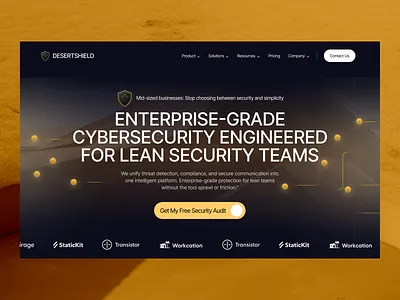 Desertshield - Cybersecurity Landing page ai barkahlabs branding company cyber cybersecurity design framer it landing page saas security software ui web web design webflow website website design