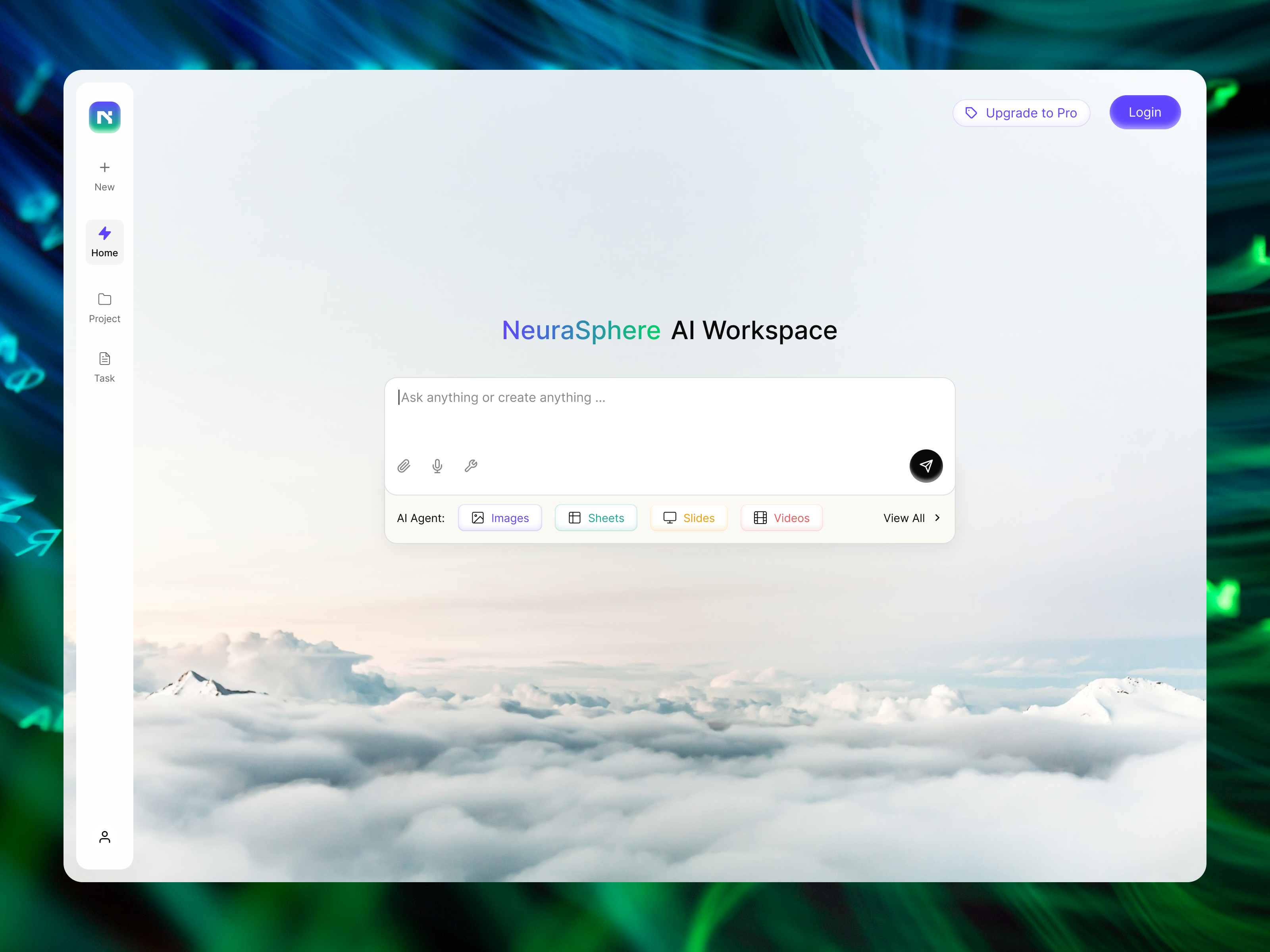 NeuraSphere AI Workspace ai assistant ai workspace ui ui design web design
