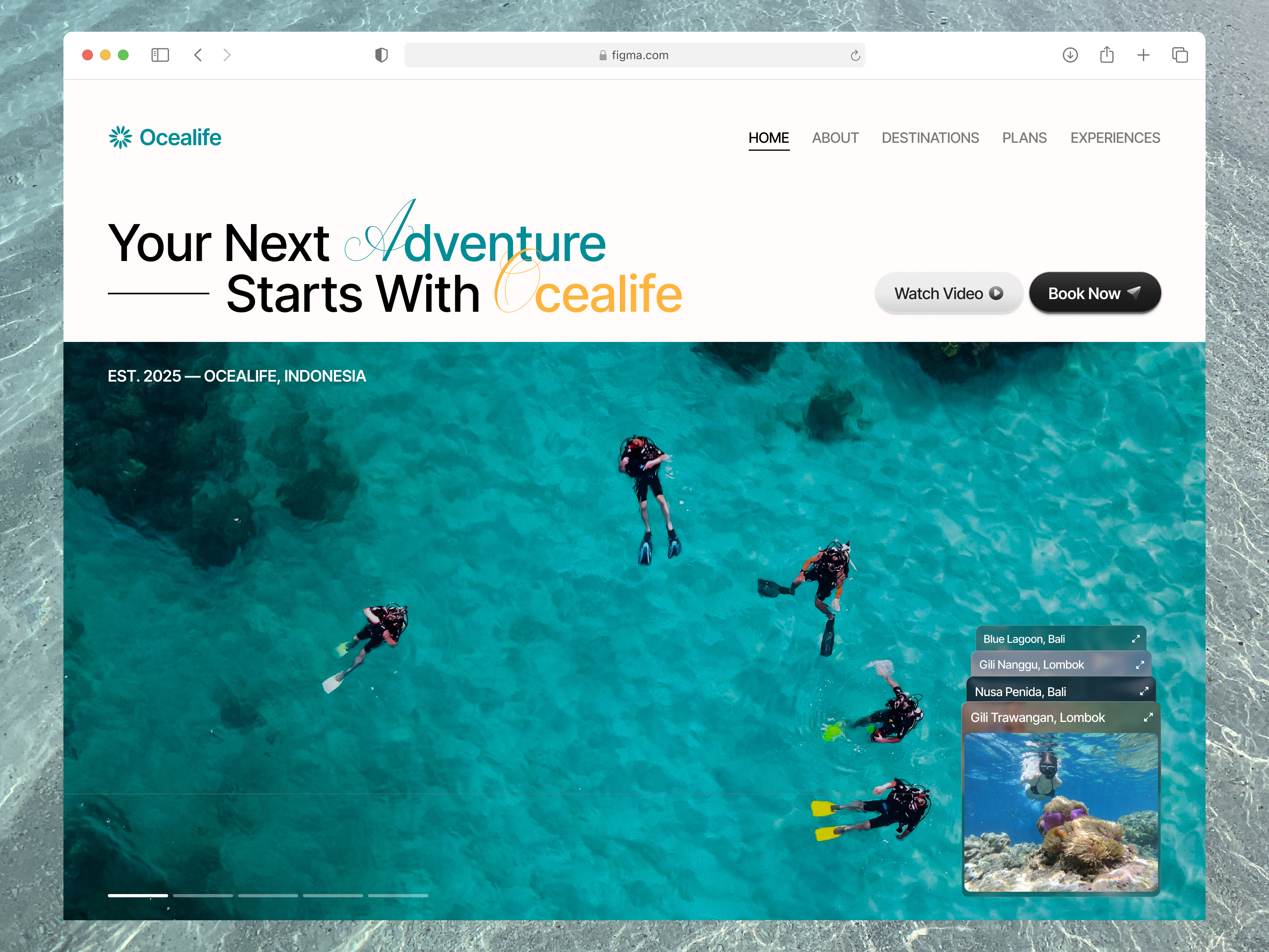 Ocealife - Coastal Vacation Landing Page (Hero Section) adventure animation blue clean exploration landing page minimalist motion design ocean product design summer typography ui vacation web design
