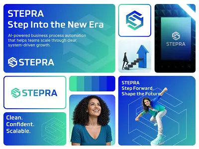STEPRA — AI-Powered Business Automation Branding 3d ai animation branding creative design graphic design illustration logo logodesign logos logotype modern design motion graphics saas startup tech branding ui visual identity