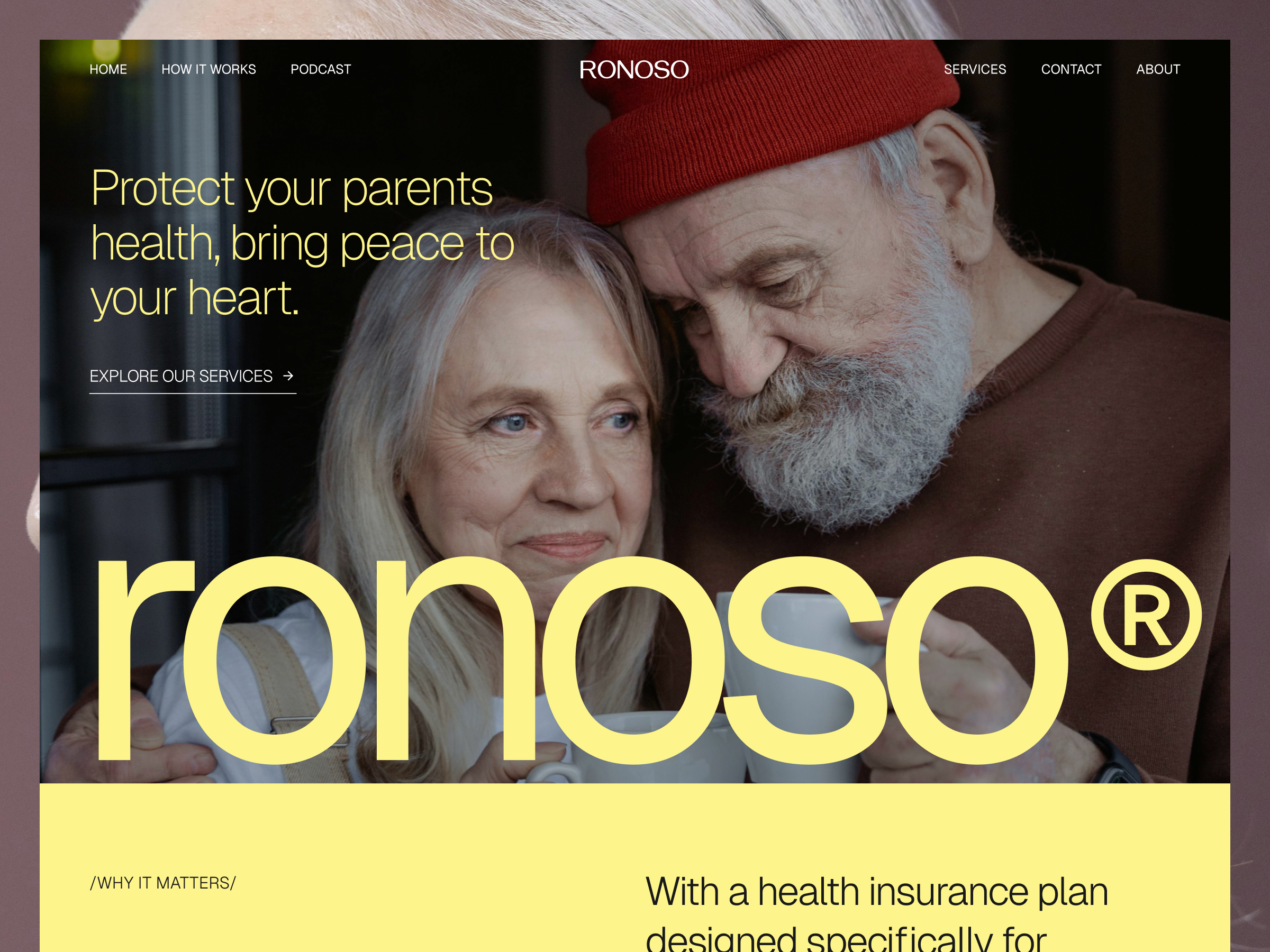 Ronoso - Health Insurance Landing Page for Elderly animation health healthcare healthinsurance insurance landing page motion graphics typography ui ui design ui ux design website