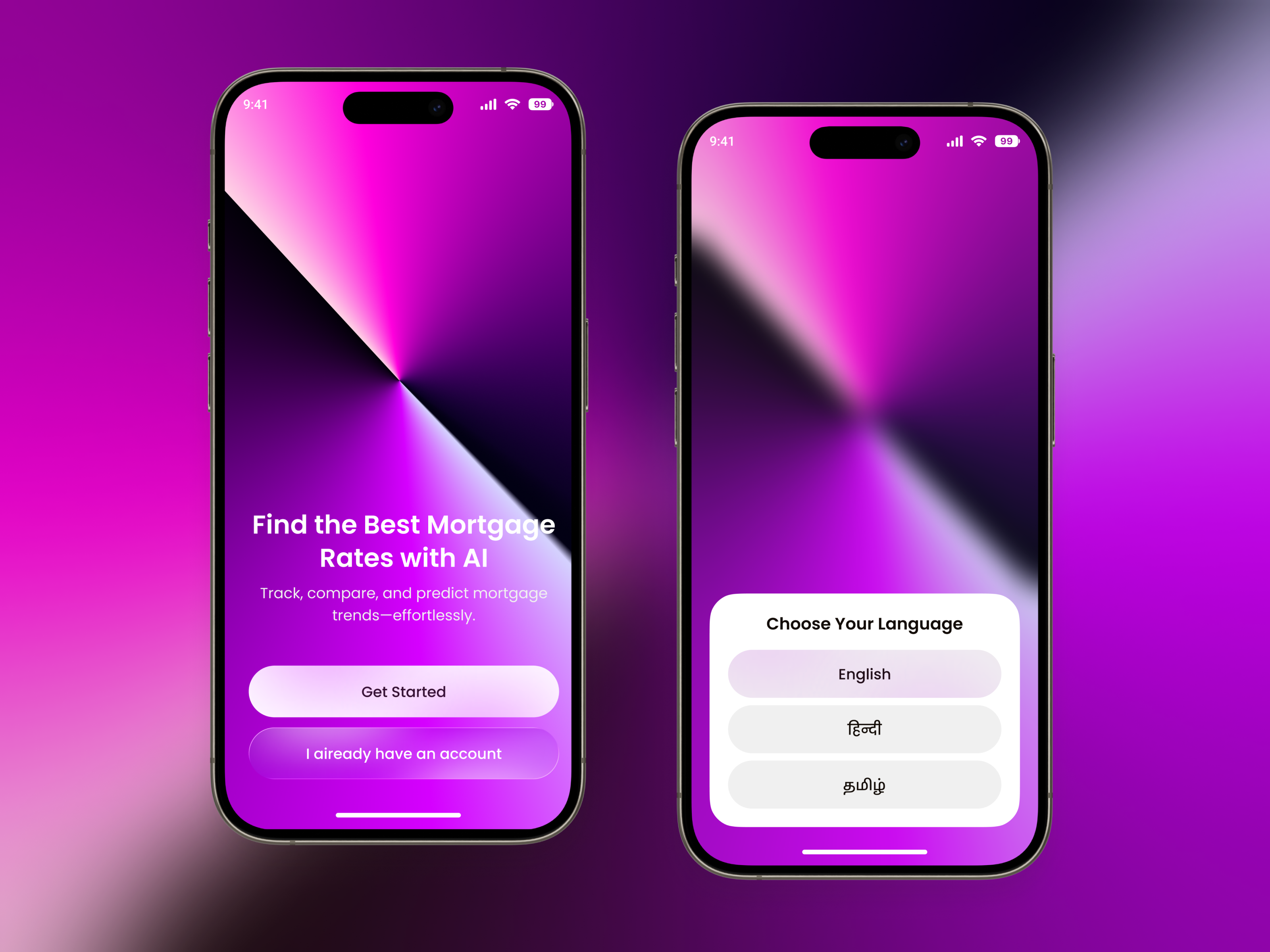 AI Mortgage Rate Tracker App Login & Signup Page UI ai app ai finance app ui authentication ui clean ui dashboard design finance app financial technology fintech app fintech ui login page ui minimal ui mobile app design modern ui mortgage app mortgage rate tracker product design rate tracker signup page ui ui ux design