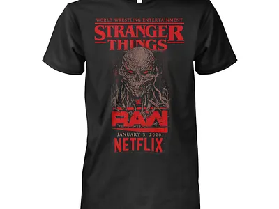 Stranger Things X WWE Raw Shirt crossover concept fashion graphics graphic apparel illustration pop culture graphics poster inspired design streetwear design t shirt design typography design visual storytelling