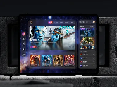 Modern Cinematic Movie Streaming Dashboard UI Design. cinema ui cinematic experience dark mode ui dashboard design digital entertainment entertainment app glassmorphism media player ui minimal ui modern interface movie app movie streaming streaming dashboard streaming platform trailer player ui design ux design web app ui