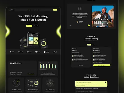 Fitness startup marketing website figma fitness graphic design marketing saas startup website