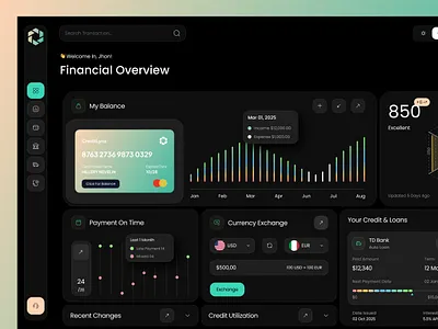 Finance Management Dashboard ui ux analytics banking dashboard crm crypto dashboard dark mode dark mode ui dashboard dashboard app finance finance management financial insights fintech pixelean sahin mia ui uiux visual design wallet app web aplication web app design