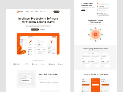 CoreTask — AI Productivity Landing Page ai automation clean design dashboard design design concept digital product home page landing page minimal modern design productivity saas startup task management tech ui ui design web design website