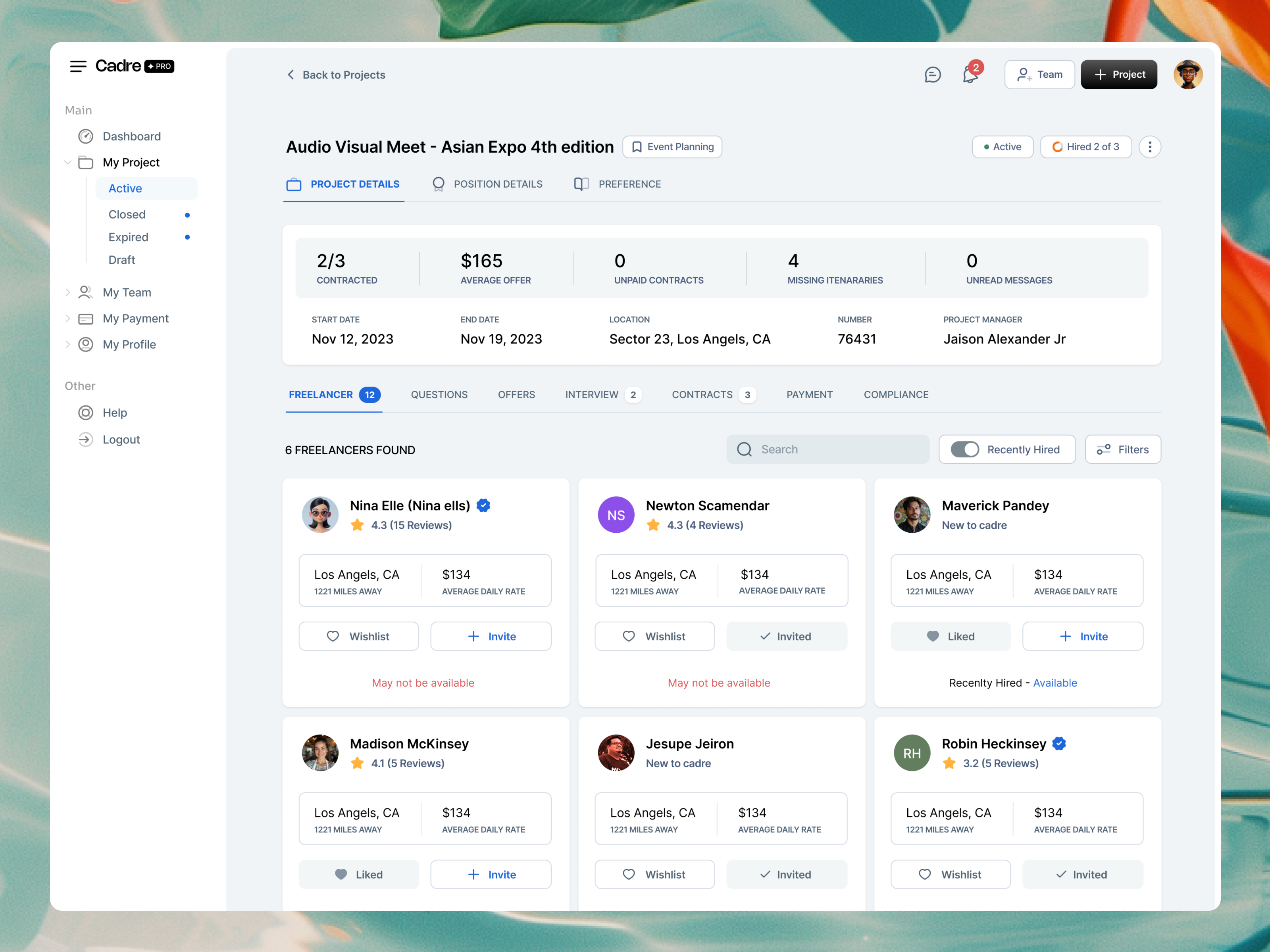 Example of Cadre - Freelancing Dashboard Portal Web Application