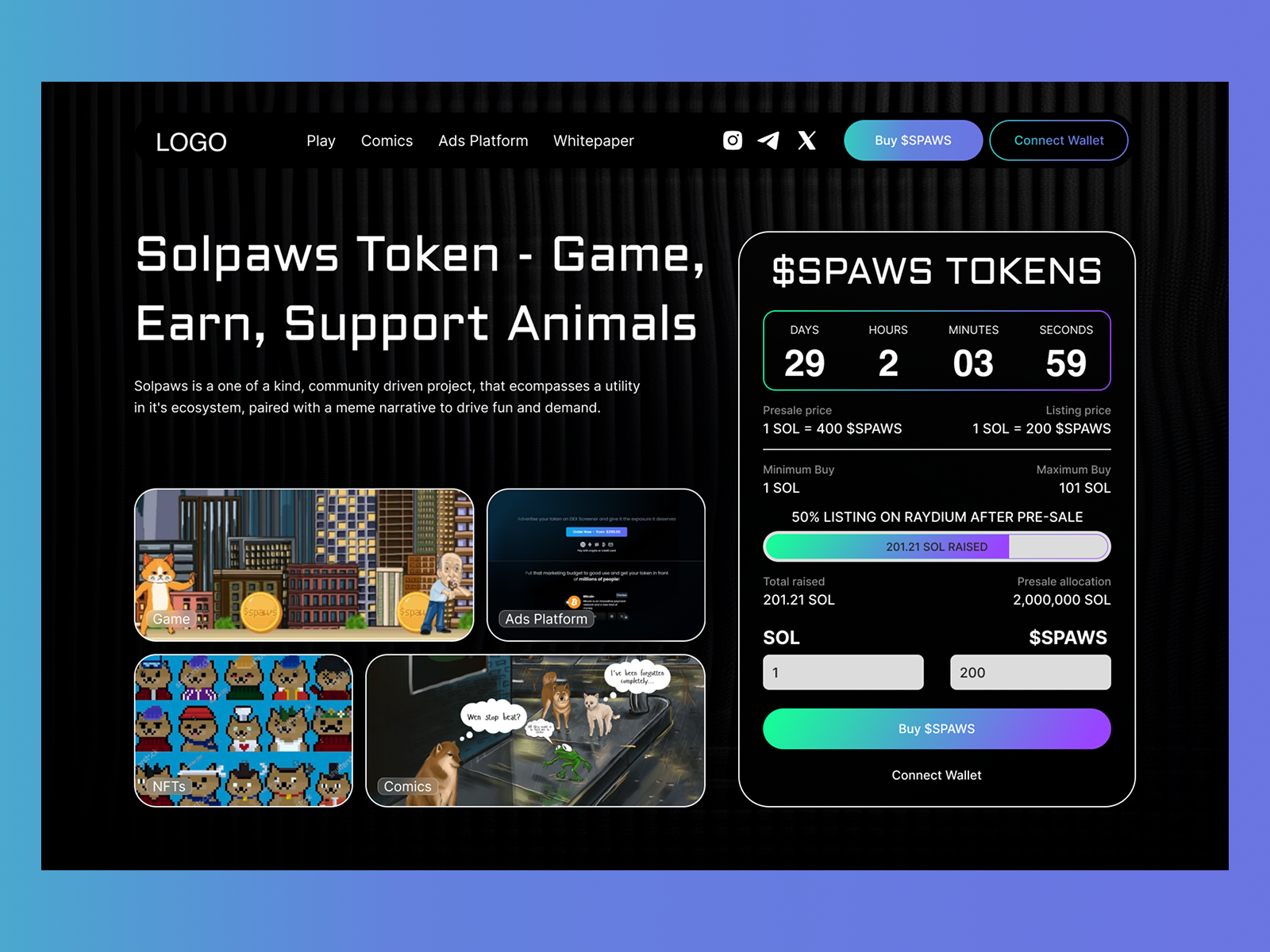 Solpaws Token — Web3 Game & Meme Token Landing Page by Nina Marinenko on  Dribbble