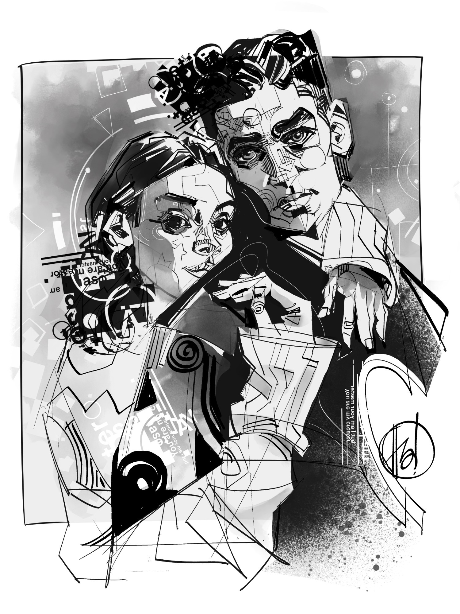 Noi Due black and white couple illustration love people portrait sketch young