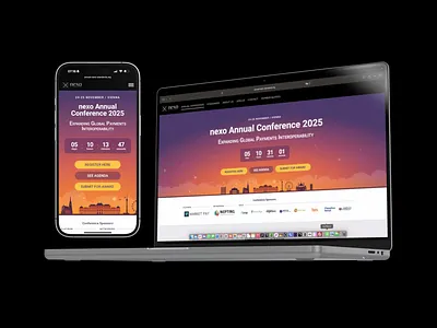 Landing Page for Nexo Annual Conference 2025 conference design fintech landing page landing page design nexo nexo standards teddygraphics ux design webdesign
