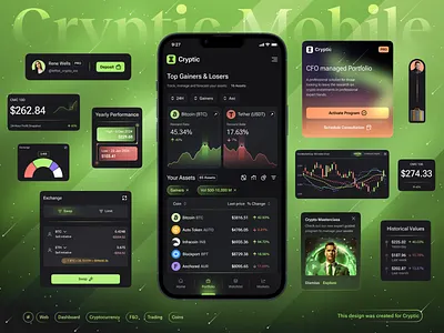 AI Crypto Trading App - Home/Components ai app ai app components ai mobile banking branding charts crypto app crypto mobile app dark theme finance home screen investment mobile app mobile components mobile design product design trading app ui web design web3 app