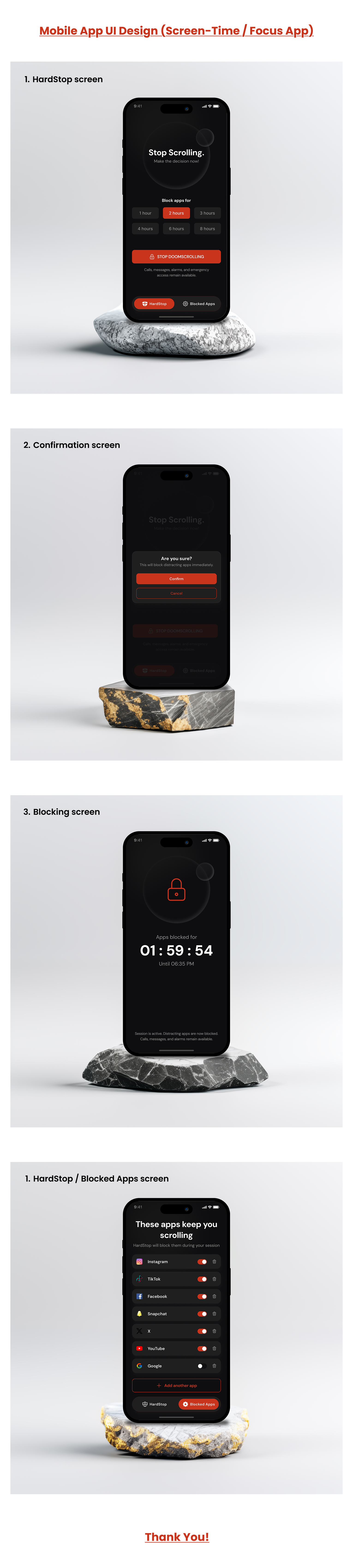 HardStop—Dark Minimal Night Focus App UI app design beautiful home page branding darkmode design focusapp graphic design home page illustration logo minimaldesign mobileappdesign nightmode productivityapp ui ui ux uiux