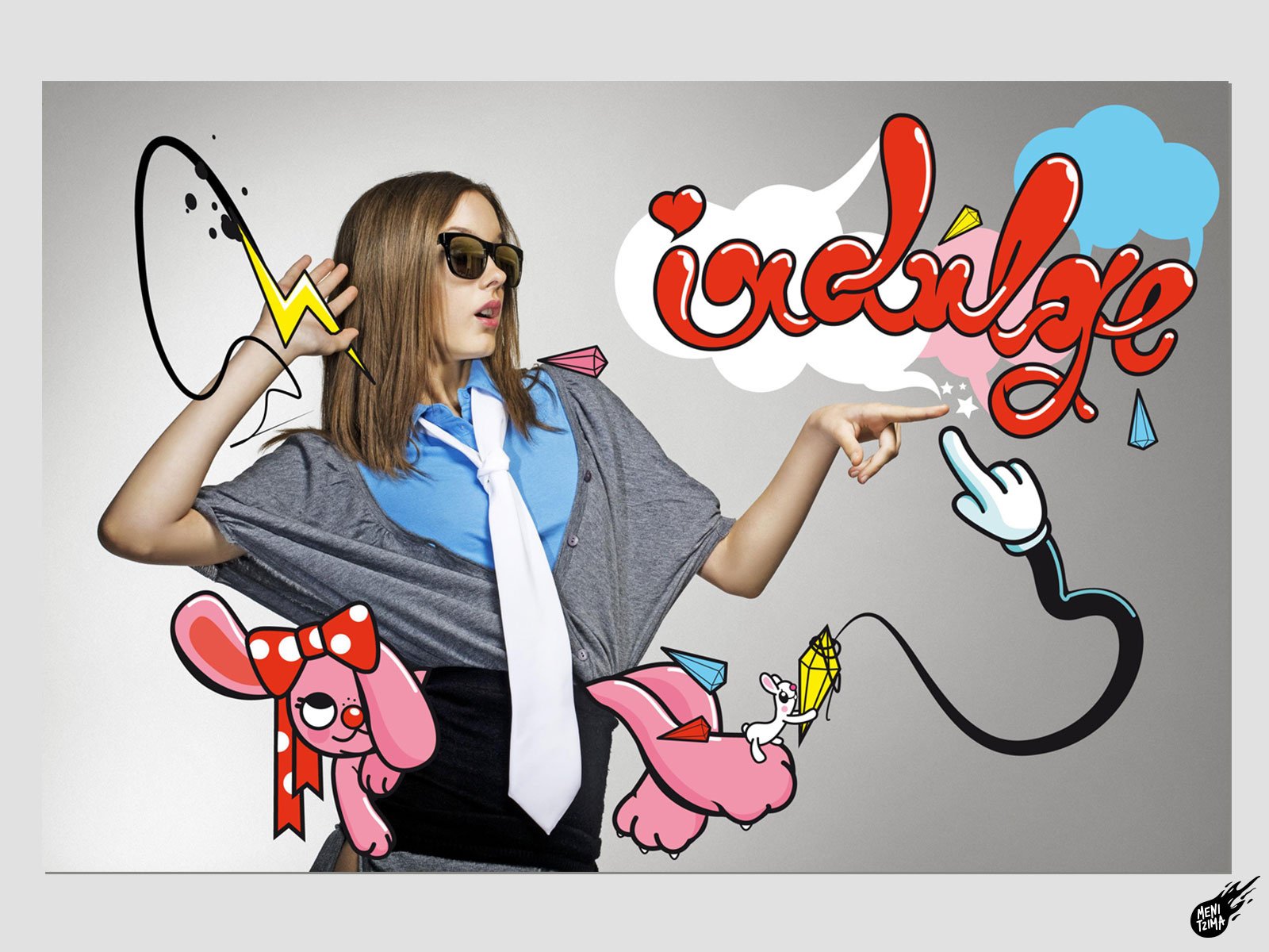 Indulge! Illustration on photo character design custom lettering cute editorial illustration fashion illustration kawaii lettering logo vector