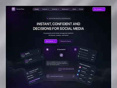 AI - Social Media Analytics Landing Page ai ai dashboard analytics clean ui creative design dark ui dashboard data visualization design inspiration dribbble interface design landing page modern ui product design saas social media startup ui design ux design web design