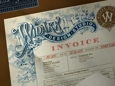 Widakk Design Studio - Invoice branding design document drawing graphic design invoice letterhead lettering logo paper stationary typography victorian vintage wordmark