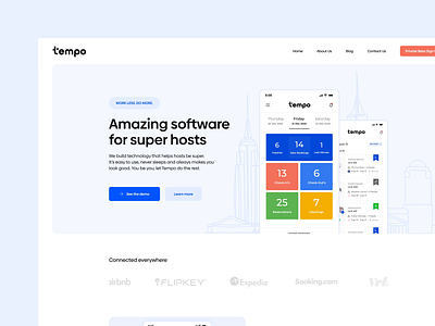 HostTempo - Landing Page app booking app design hero section home page landing page management app motion graphics room management slider ui user interface ux web web design