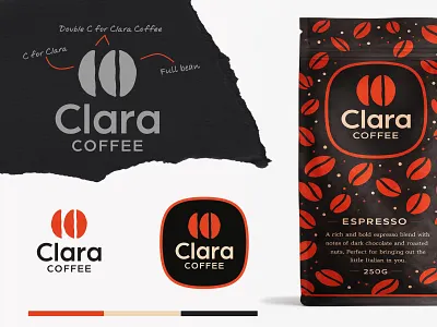 Clara Coffee - Logo Design 2 barista beans branding brew c clara coffee coffee beans corporate design creative logo drink identity design jeroen van eerden logo logo concept packaging shop visual identity