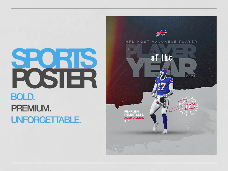 Josh Allen NFL MVP Poster Design action sports poster american football design athlete artwork athlete poster clean poster design creative sports design digital poster football artwork football poster modern sports design mvp poster nfl poster player of the year poster design social media sports graphic sports branding sports graphic design sports marketing design sports poster design sports visual design