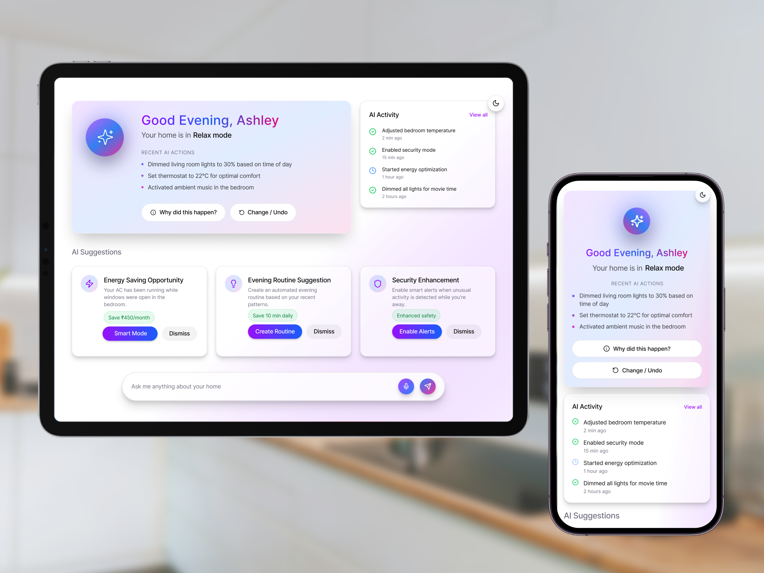Smart Home AI Dashboard aidashboard aiux designinspiration explainableai futureofux humancenteredai interactiondesign iotdesign productdesign saasdesign smarthome uxui