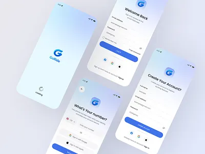 Ride Sharing App – Login & Signup Page UI Design app design car booking confirm password create an account forgot password get started input field ios login mobile app onboarding rideshare sign in sign up signup splash screen taxi booking ui welcome screen