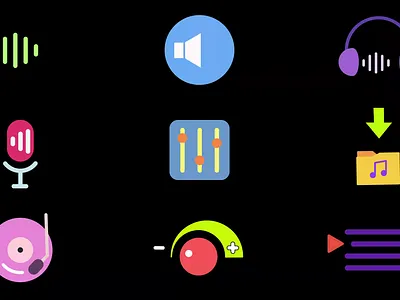UI Icons and Symbols Lottie animation app audio control equalizer headphones icons interface levels lottie media microphone mixer playback record sound speaker stream ui volume