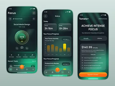 Time management app UI ai productivity ai reminder app design ios app mobile mobile app mobile app design product design productivity app project management saas schedule schedule app subscription plan time management time management app timer tomato app ui design
