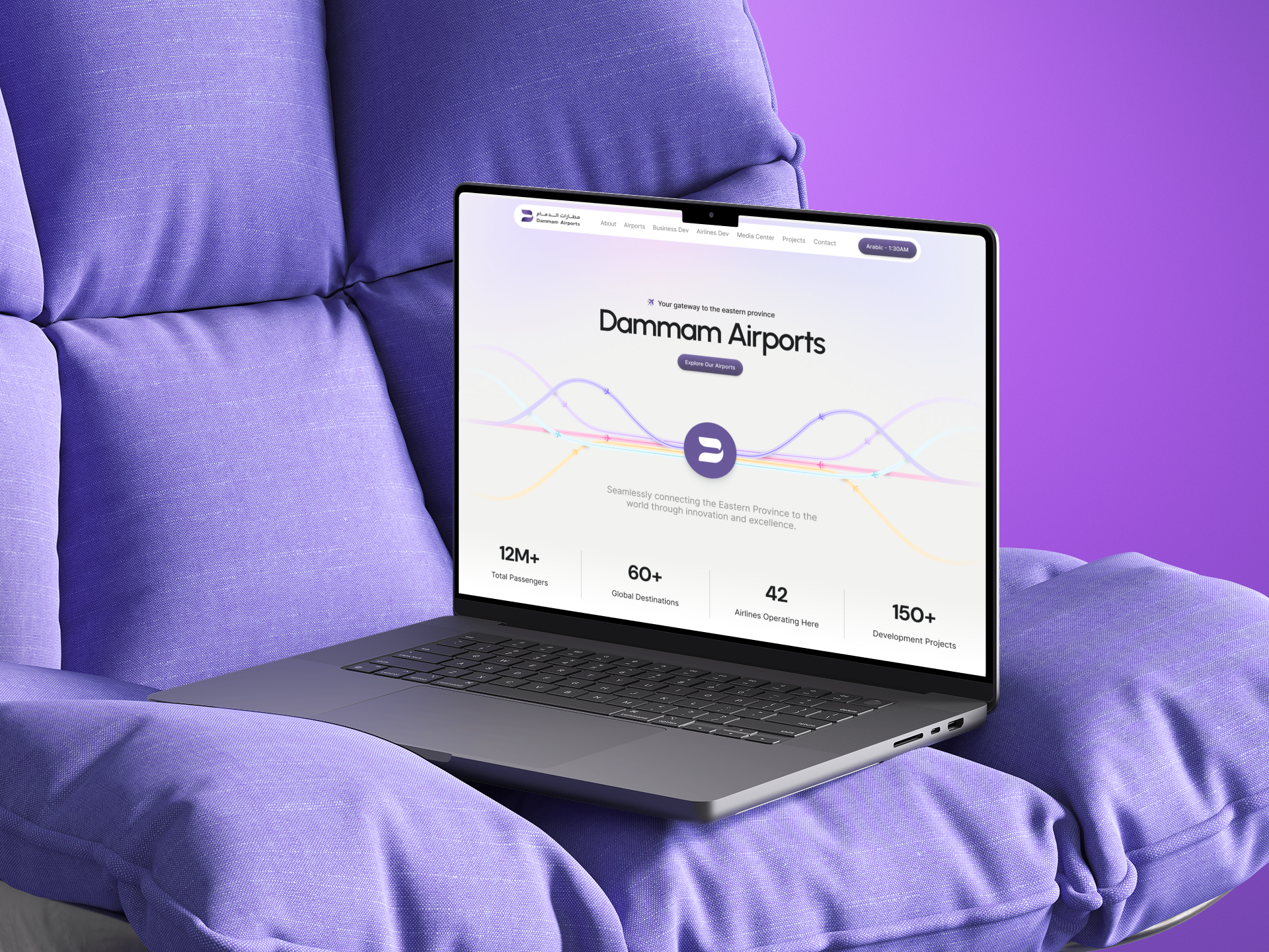 Dammam Airport Landing Page Design airport airport landing page airport website animation figma landing page modern landing page prototyping ui uiux web design website design