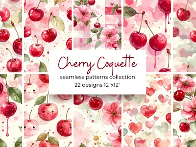 Cherry Coquette Patterns aesthetic cherry coquette cute digital feminine girly kit paper pastel pattern pink retro romance romantic seamless texture trendy vibes vintage