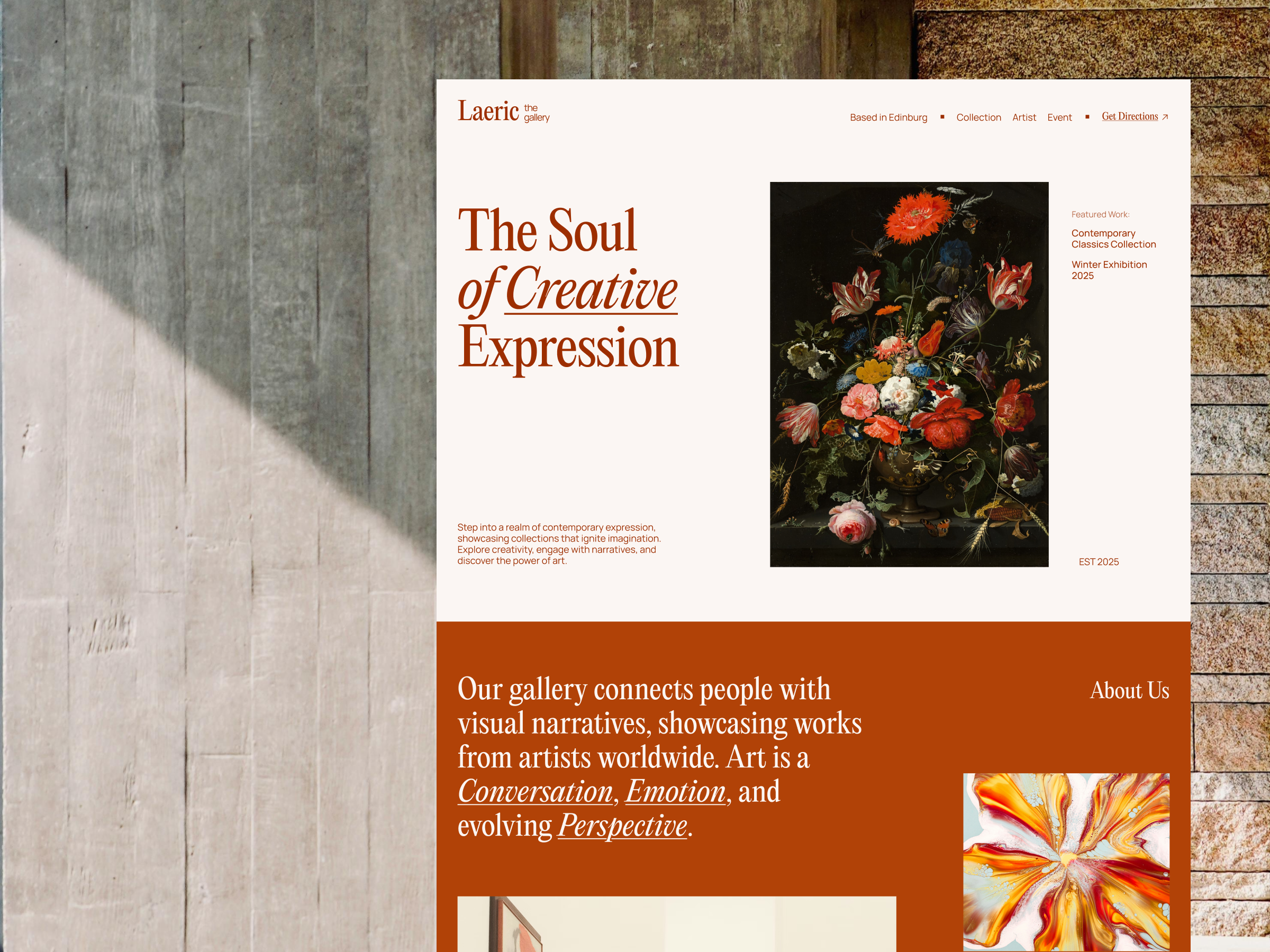 Laeric - Art Gallery Landing Page art art direction art gallery artist showcase creative creative space culture editorial editorial design exhibition exhibition design gallery minimal modern gallery museum portfolio showcase space typography