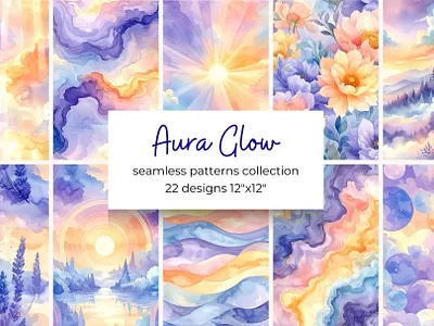 Aura Glow Pastels aesthetic aura background cute design digital dreamy ethereal glow glowing gradients kit minimal pack paper pastel pattern seamless soft texture