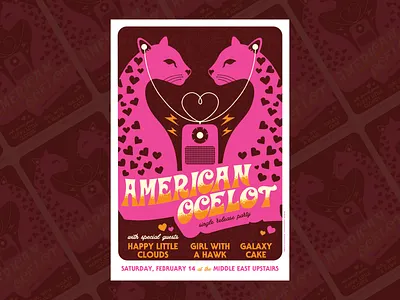 Poster for American Ocelot band design gig poster gig poster design graphic design illustration music poster design show poster typography valentines day vector