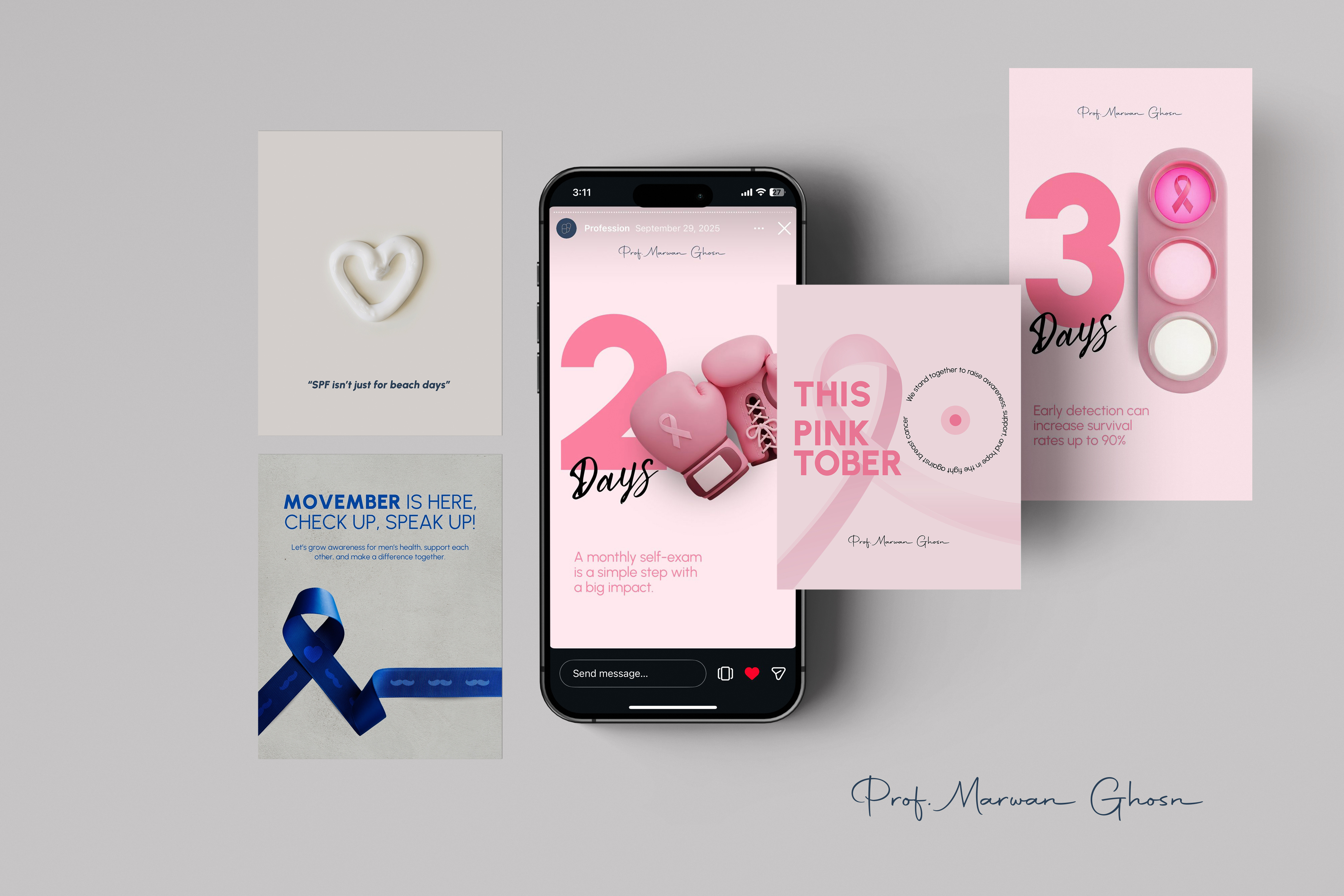 Prof. Ghosn Social Media designs graphic design instagram designs instagram posts movember oncologist oncology pink october social media