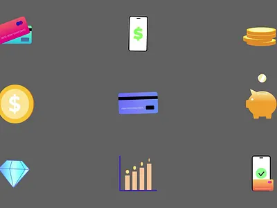 Animated Business and Finance Icons animation app ui business icons chart coins credit card digital wallet finance icons fintech flat growth investment lottie animation money payment piggy bank savings statistics ui icons web ui