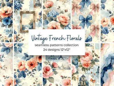 Vintage French Florals aesthetic background classic colors design digital paper elegant french kit muted pack parisian pastel pattern romantic seamless surface texture vintage watercolor
