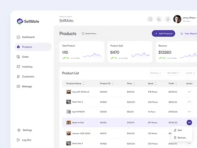 SellMate — Ecommerce Management Dashboard admin dashboard dashboard design design system ecommerce ecommerce product list figma design interaction design product design product list product management product management ui product screen design saas ui design uiux ux design uxui web app