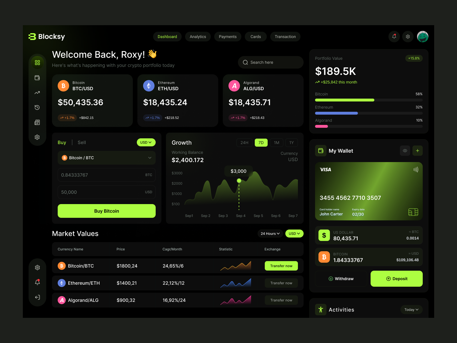 Crypto Dashboard UI – Dark Mode Finance App crypto crypto app cryptodashboard darkui dashboard finance dashboard fintech ui saas trading dashboard uidesign uiux webdesign