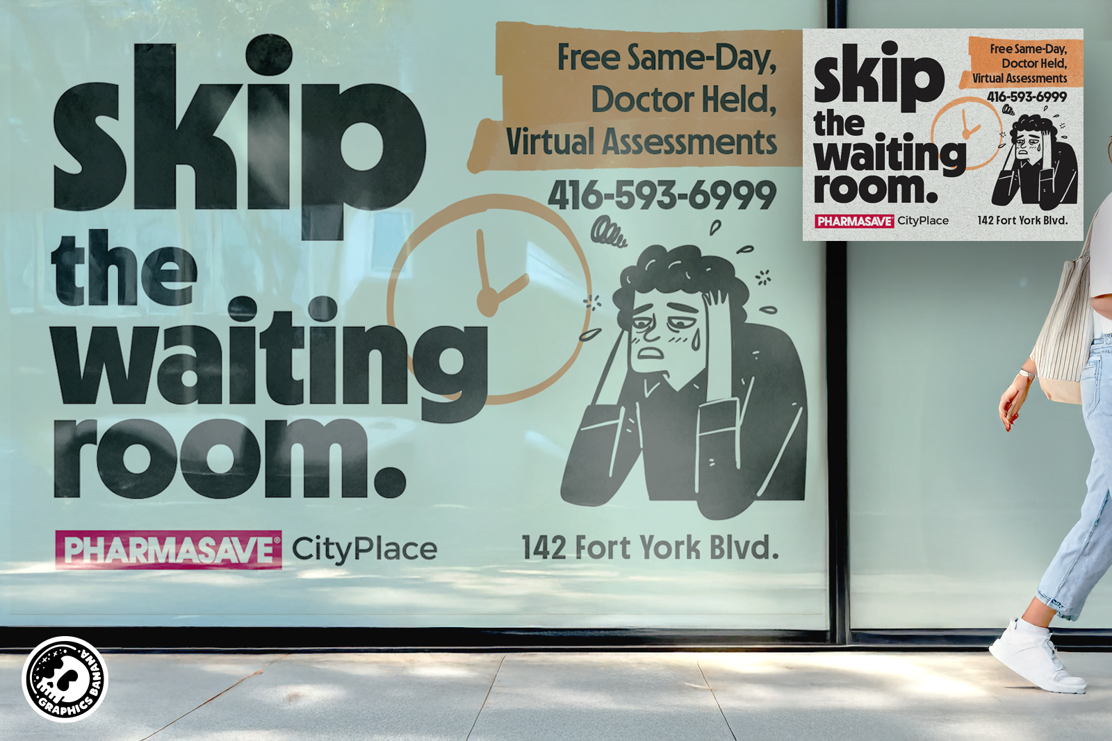 Pharmacy Storefront Detail - Window Wrap advertisement advertising black branding design graphic design healthcare medicine orange pharmacy print retail signage typography window window wrap wrap