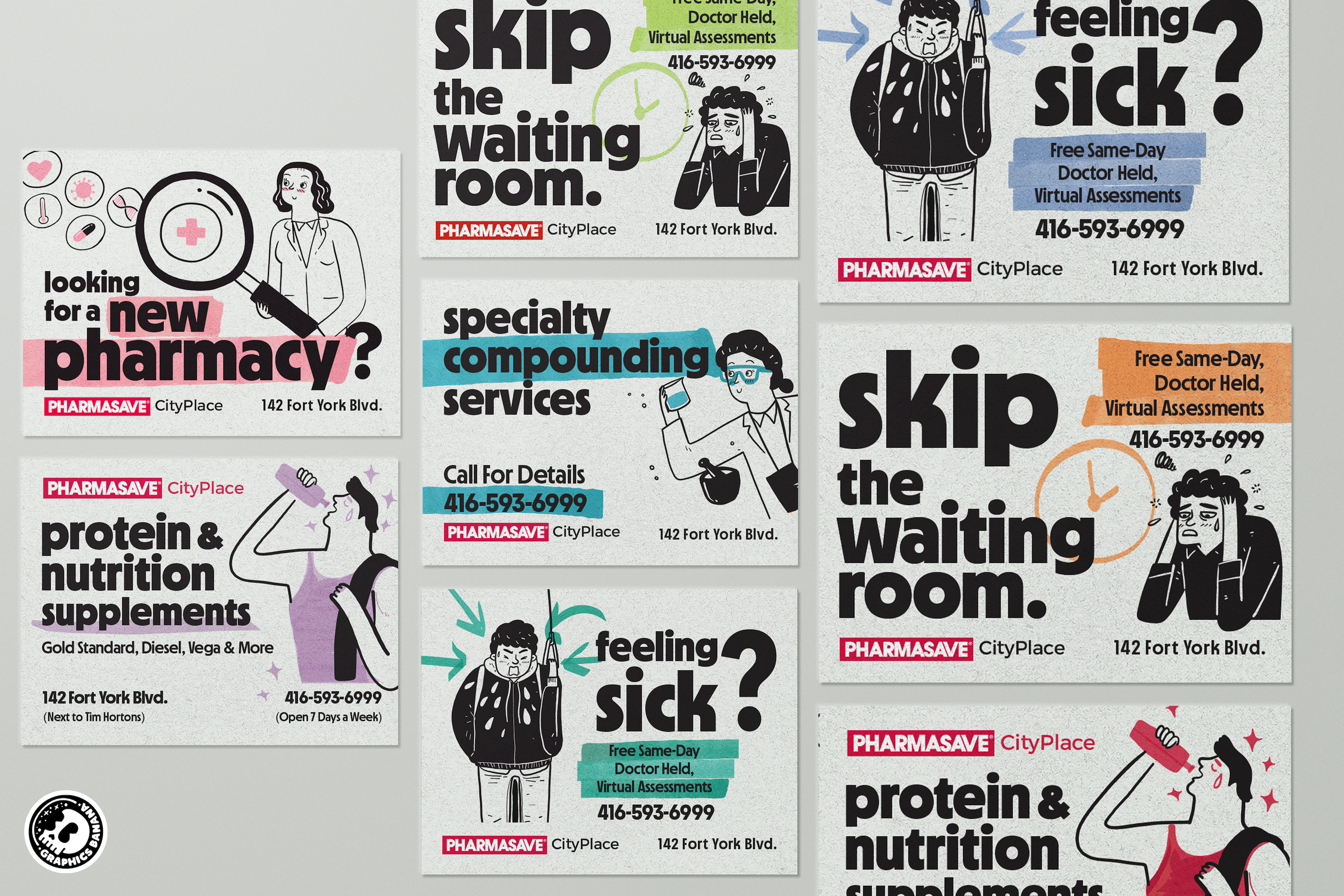 Pharmacy Advertisement Signage Design ads advertising blue branding design environmental design graphic design healthcare marketing medicine out of home pharmacy print purple retail retro signage typography vintage window