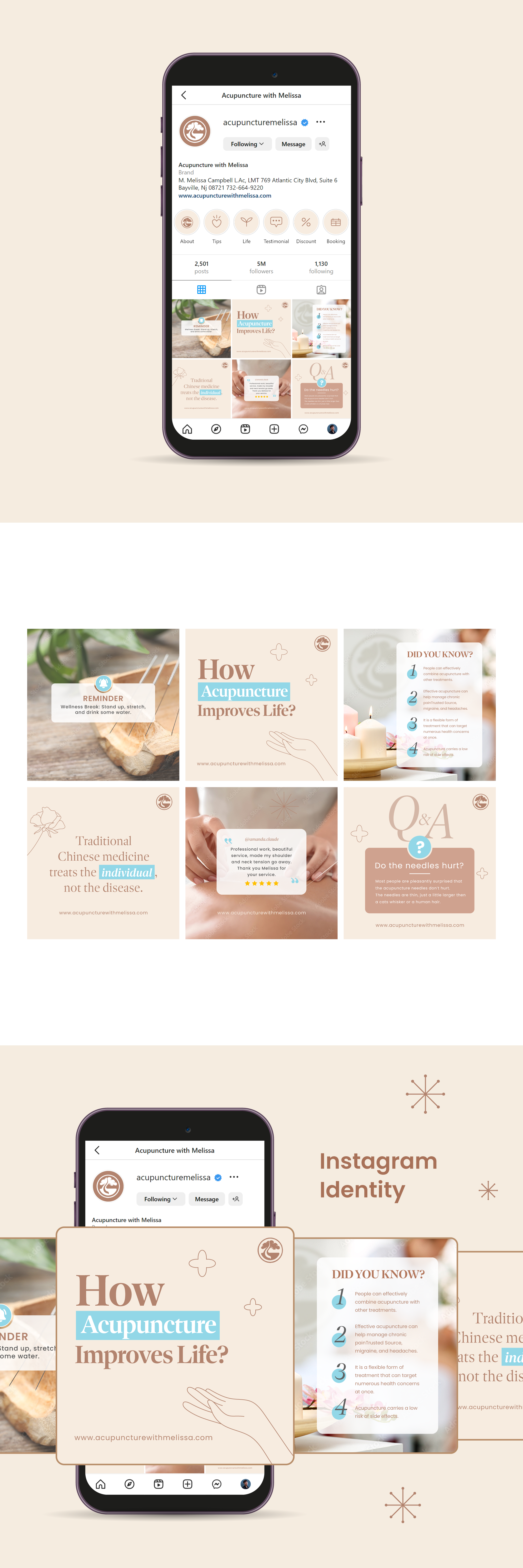 Acupuncture with Melissa – Instagram Identity Design instagramdesign minimaldesign socialmediadesign wellnessbranding