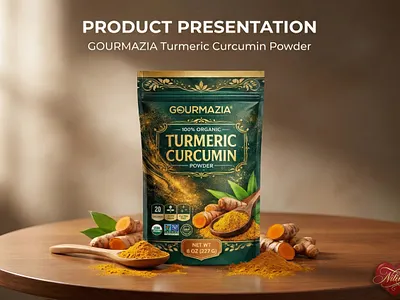 Gourmazia Turmeric Curcumin Powder Packaging Design bag branding coffee design food graphic design label logo packaging pouch spicepackaging