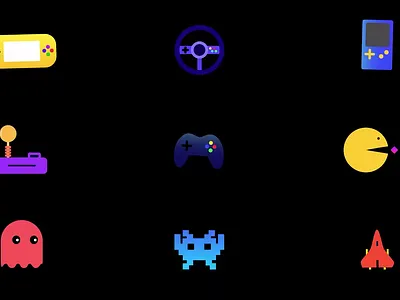 Game Icons arcade button console controller digital esports game icons gaming ghost handheld joystick motion graphics pixel play retro retro gaming spaceship steering tech video