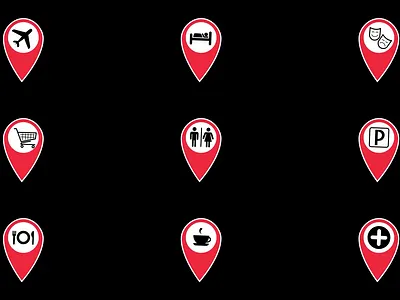Location Pins | Map Navigation Set airport coffee destination dynamic hospital hotel icon location map marker navigation parking pin place point restaurant shopping theater travel wayfinding