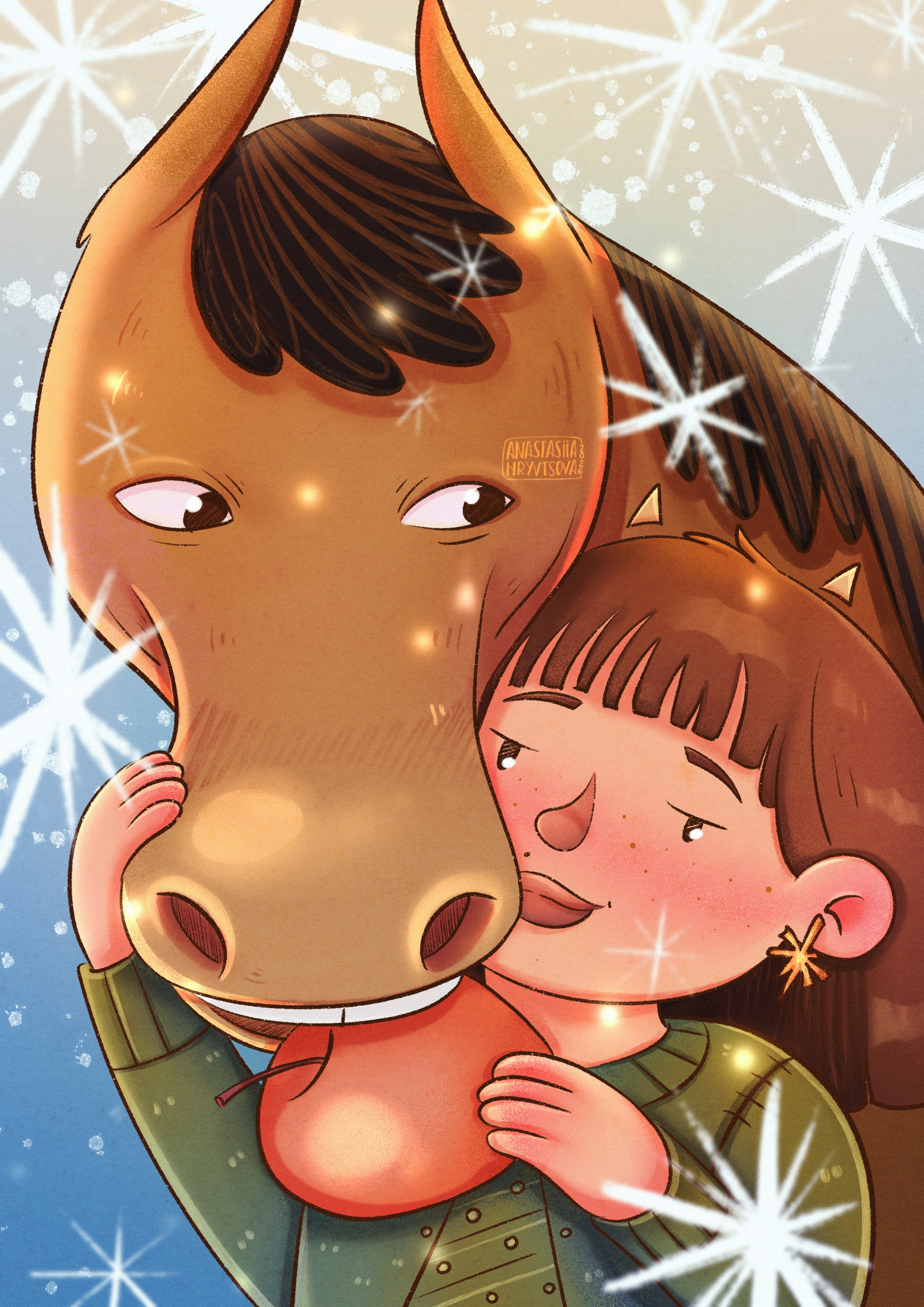 Happy New Year, postcard illustration, children's book art 2026 art character design children illustration horse illustration kid art postcard procreate raster illustration